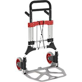 Schäfer Shop Select Sackkarre, Tragkraft 200 kg, klappbar, schwenkbare Handgriffe, Spannband, 2 Bockrollen, Aluminium/Kunststoff, rot-schwarz-silber