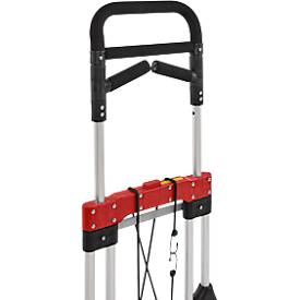 Schäfer Shop Select Sackkarre, Tragkraft 200 kg, klappbar, schwenkbare Handgriffe, Spannband, 2 Bockrollen, Aluminium/Kunststoff, rot-schwarz-silber
