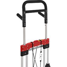 Schäfer Shop Select Sackkarre, Tragkraft 200 kg, klappbar, schwenkbare Handgriffe, Spannband, 2 Bockrollen, Aluminium/Kunststoff, rot-schwarz-silber