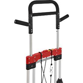 Schäfer Shop Select Sackkarre, Tragkraft 200 kg, klappbar, schwenkbare Handgriffe, Spannband, 2 Bockrollen, Aluminium/Kunststoff, rot-schwarz-silber