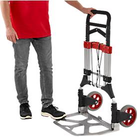 Schäfer Shop Select Sackkarre, Tragkraft 200 kg, klappbar, schwenkbare Handgriffe, Spannband, 2 Bockrollen, Aluminium/Kunststoff, rot-schwarz-silber