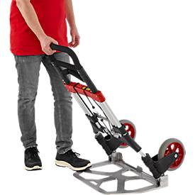 Schäfer Shop Select Sackkarre, Tragkraft 200 kg, klappbar, schwenkbare Handgriffe, Spannband, 2 Bockrollen, Aluminium/Kunststoff, rot-schwarz-silber