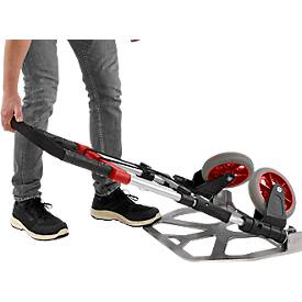 Schäfer Shop Select Sackkarre, Tragkraft 200 kg, klappbar, schwenkbare Handgriffe, Spannband, 2 Bockrollen, Aluminium/Kunststoff, rot-schwarz-silber