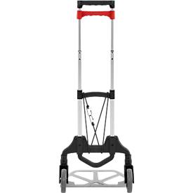 Schäfer Shop Select Sackkarre, Tragkraft 60 kg, klappbar, elastisches Spannband, 2 Bockrollen, Aluminium/Kunststoff, rot-schwarz-silber