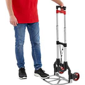 Schäfer Shop Select Sackkarre, Tragkraft 60 kg, klappbar, elastisches Spannband, 2 Bockrollen, Aluminium/Kunststoff, rot-schwarz-silber