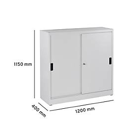 Schäfer Shop Select Schiebetürenschrank, mit 3 Einlegeböden, H 1150 x B 1200 x T 400 mm, Stahl, lichtgrau