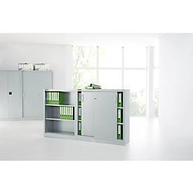 Schäfer Shop Select Schiebetürenschrank MS iCONOMY, Stahl, 3 Ordnerhöhen, B 1200 x T 400 x H 1215 mm, lichtgrau RAL 7035