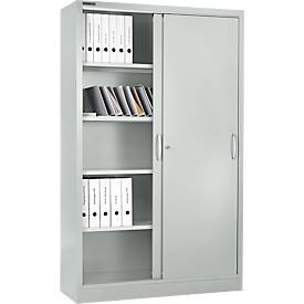 Schäfer Shop Select Schiebetürenschrank MS iCONOMY, Stahl, 5 Ordnerhöhen, B 1200 x T 400 x H 1935 mm, lichtgrau RAL 7035