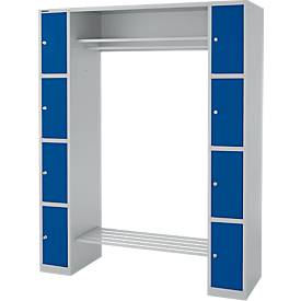 Schäfer Shop Select Schließfachgarderobe, mit Hutablage & Kleiderstange, 2 x 4 Fächer, B 1735 x T 500 x H 1950 mm, weißalu/enzianblau