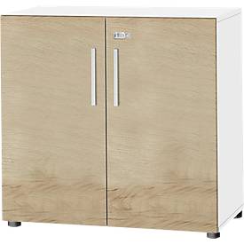 Schäfer Shop Select Schrank SET UP, 2 OH, abschließbar, B 800 x T 420 x H 744 mm, weiß/eiche 