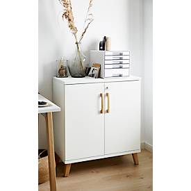 Schäfer Shop Select Schrank Start Off Wood, 2 OH, abschließbar, B 800 x T 420 x H 788 mm, Holz, weiß