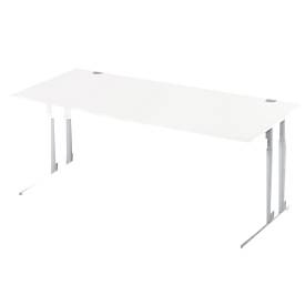 Schäfer Shop Select Schreibtisch COMBITEC, Freiform, Ansatz links, C-Fuß, B 1800 x T 1000/800 x H 677-817 mm, weiß/weißaluminium