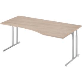 Schäfer Shop Select Schreibtisch COMBITEC, Freiform, Ansatz rechts, C-Fuß, B 1800 x T 1000/800 x H 677-817 mm, Eiche/weißaluminium