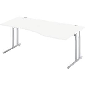 Schäfer Shop Select Schreibtisch COMBITEC, Freiform, Ansatz rechts, C-Fuß, B 1800 x T 1000/800 x H 677-817 mm, weiß/weißaluminium