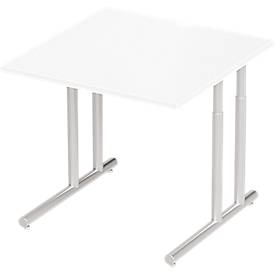 Schäfer Shop Select Schreibtisch COMBITEC, Quadrat, C-Fuß, B 800 x T 800 x H 677-817 mm, weiß/weißaluminium