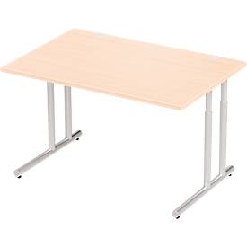 Schäfer Shop Select Schreibtisch COMBITEC, Rechteck, C-Fuß, B 1200 x T 800 x H 677-817 mm, Ahorn/weißaluminium