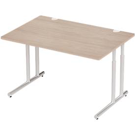 Schäfer Shop Select Schreibtisch COMBITEC, Rechteck, C-Fuß, B 1200 x T 800 x H 677-817 mm, Eiche/weißaluminium