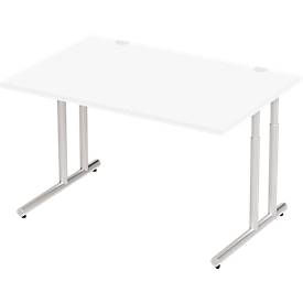 Schäfer Shop Select Schreibtisch COMBITEC, Rechteck, C-Fuß, B 1200 x T 800 x H 677-817 mm, weiß/weißaluminium