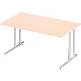 Schäfer Shop Select Schreibtisch COMBITEC, Rechteck, C-Fuß, B 1600 x T 800 x H 677-817 mm, Ahorn/weißaluminium