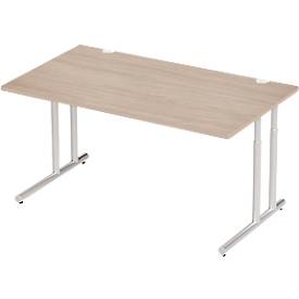 Schäfer Shop Select Schreibtisch COMBITEC, Rechteck, C-Fuß, B 1600 x T 800 x H 677-817 mm, Eiche/weißaluminium