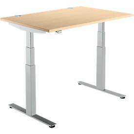 Schäfer Shop Select Schreibtisch DRIVE UP 2, elektrisch höhenverstellbar, Rechteck, T-Fuß, B 1200 x T 800 x H 630-1290 mm, Ahorn/weißaluminium
