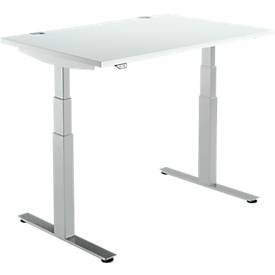 Schäfer Shop Select Schreibtisch DRIVE UP 2, elektrisch höhenverstellbar, Rechteck, T-Fuß, B 1200 x T 800 x H 630-1290 mm, lichtgrau/weißaluminium