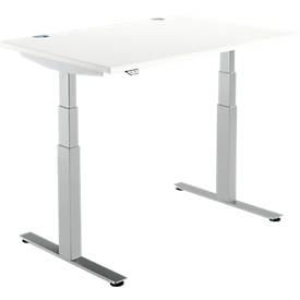 Schäfer Shop Select Schreibtisch DRIVE UP 2, elektrisch höhenverstellbar, Rechteck, T-Fuß, B 1200 x T 800 x H 630-1290 mm, weiß/weißaluminium 