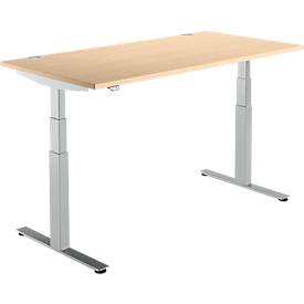 Schäfer Shop Select Schreibtisch DRIVE UP 2, elektrisch höhenverstellbar, Rechteck, T-Fuß, B 1600 x T 800 x H 630-1290 mm, Ahorn/weißaluminium