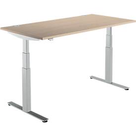 Schäfer Shop Select Schreibtisch DRIVE UP 2, elektrisch höhenverstellbar, Rechteck, T-Fuß, B 1600 x T 800 x H 630-1290 mm, Eiche/weißalu
