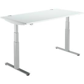 Schäfer Shop Select Schreibtisch DRIVE UP 2, elektrisch höhenverstellbar, Rechteck, T-Fuß, B 1600 x T 800 x H 630-1290 mm, lichtgrau/weißaluminium