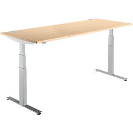Schäfer Shop Select Schreibtisch DRIVE UP 2, elektrisch höhenverstellbar, Rechteck, T-Fuß, B 1800 x T 800 x H 630-1290 mm, Ahorn/weißaluminium