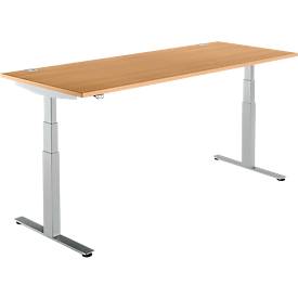 Schäfer Shop Select Schreibtisch DRIVE UP 2, elektrisch höhenverstellbar, Rechteck, T-Fuß, B 1800 x T 800 x H 630-1290 mm, Buche/weißaluminium 