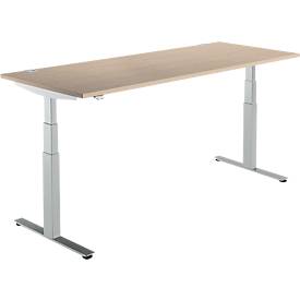 Schäfer Shop Select Schreibtisch DRIVE UP 2, elektrisch höhenverstellbar, Rechteck, T-Fuß, B 1800 x T 800 x H 630-1290 mm, Eiche/weißalu