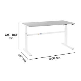 Schäfer Shop Select Schreibtisch, elektrisch höhenverstellbar, Rechteck, C-Fuß, B 1600 x T 800 x H 725-1185 mm, lichtgrau/weiß 