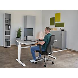 Schäfer Shop Select Schreibtisch, elektrisch höhenverstellbar, Rechteck, C-Fuß, B 1600 x T 800 x H 725-1185 mm, lichtgrau/weiß