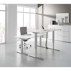 Schäfer Shop Select Schreibtisch, elektrisch höhenverstellbar, Rechteck, T-Fuß, B 1600 x T 800 x H 705-1205 mm, lichtgrau/weißaluminium 