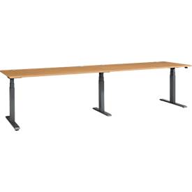 Schäfer Shop Select Schreibtisch ERGO-T 2.0 Big, elektr. höhenverstellbar, Rechteck, T-Fuß, B 3200 x T 800 x H 640-1300 mm, Buche/anthrazit 