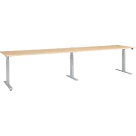 Schäfer Shop Select Schreibtisch ERGO-T 2.0 Big, elektr. höhenverstellbar, Rechteck, T-Fuß, B 3600 x T 800 x H 640-1300 mm, Ahorn/weißalu