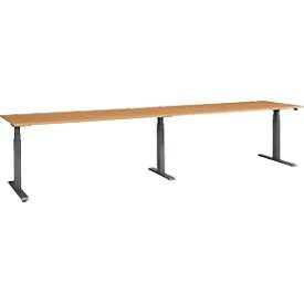 Schäfer Shop Select Schreibtisch ERGO-T 2.0 Big, elektr. höhenverstellbar, Rechteck, T-Fuß, B 3600 x T 800 x H 640-1300 mm, Buche/anthrazit