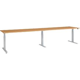 Schäfer Shop Select Schreibtisch ERGO-T 2.0 Big, elektr. höhenverstellbar, Rechteck, T-Fuß, B 3600 x T 800 x H 640-1300 mm, Buche/weißalu
