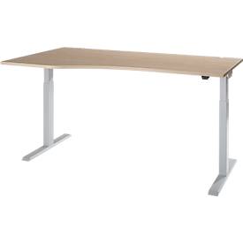 Schäfer Shop Select Schreibtisch ERGO-T 2.0, elektr. höhenverstellbar, Freiform Ansatz links, T-Fuß, B 1800 x H 715-1205 mm, Eiche-Dekor/weißalu