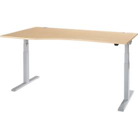 Schäfer Shop Select Schreibtisch ERGO-T 2.0, elektrisch höhenverstellbar, Freiform Ansatz links, T-Fuß, B 1800 x H 640-1300 mm, Ahorn/weißalu