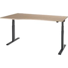 Schäfer Shop Select Schreibtisch ERGO-T 2.0, elektrisch höhenverstellbar, Freiform Ansatz links, T-Fuß, B 1800 x H 640-1300 mm, Eiche/anthrazit