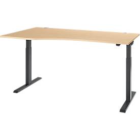Schäfer Shop Select Schreibtisch ERGO-T 2.0, elektrisch höhenverstellbar, Freiform Ansatz links, T-Fuß, B 1800 x H 715-1205 mm, Ahorn/anthrazit