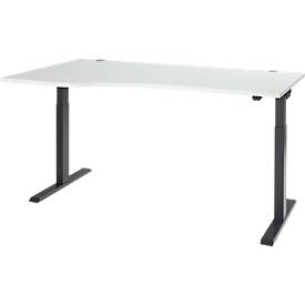 Schäfer Shop Select Schreibtisch ERGO-T 2.0, elektrisch höhenverstellbar, Freiform Ansatz links, T-Fuß, B 1800 x H 715-1205 mm, lichtgrau/anthrazit 
