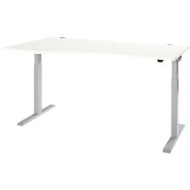 Schäfer Shop Select Schreibtisch ERGO-T 2.0, elektrisch höhenverstellbar, Freiform Ansatz links, T-Fuß, B 1800 x H 715-1205 mm, weiß/weißalu