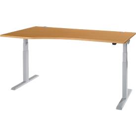 Schäfer Shop Select Schreibtisch ERGO-T 2.0, elektrisch höhenverstellbar, Freiform Ansatz links, T-Fuß, B 1800x H 640-1300 mm, Buche/weißalu 