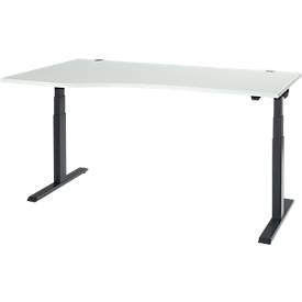 Schäfer Shop Select Schreibtisch ERGO-T 2.0, elektrisch höhenverstellbar, Freiform Ansatz links, T-Fuß, B 1800x H 640-1300 mm, lichtgrau/anthrazit 