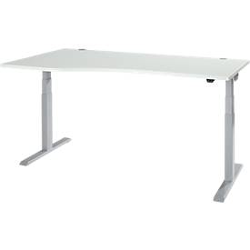 Schäfer Shop Select Schreibtisch ERGO-T 2.0, elektrisch höhenverstellbar, Freiform Ansatz links, T-Fuß, B 1800x H 640-1300 mm, lichtgrau/weißalu