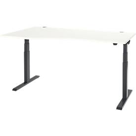 Schäfer Shop Select Schreibtisch ERGO-T 2.0, elektrisch höhenverstellbar, Freiform Ansatz links, T-Fuß, B 1800x H 640-1300 mm, weiß/anthrazit